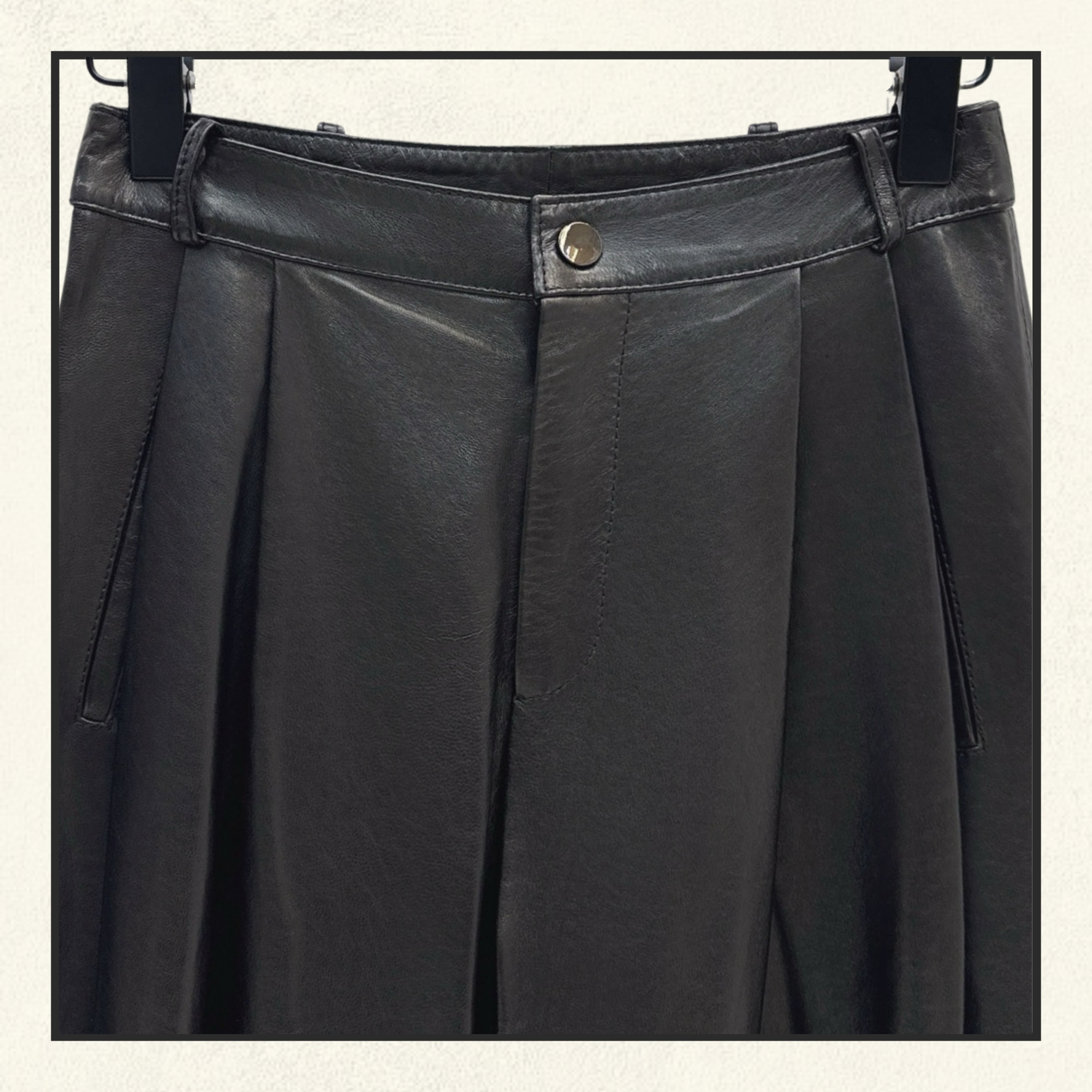 PLEATED BARREL LEG LAMBSKIN TROUSERS