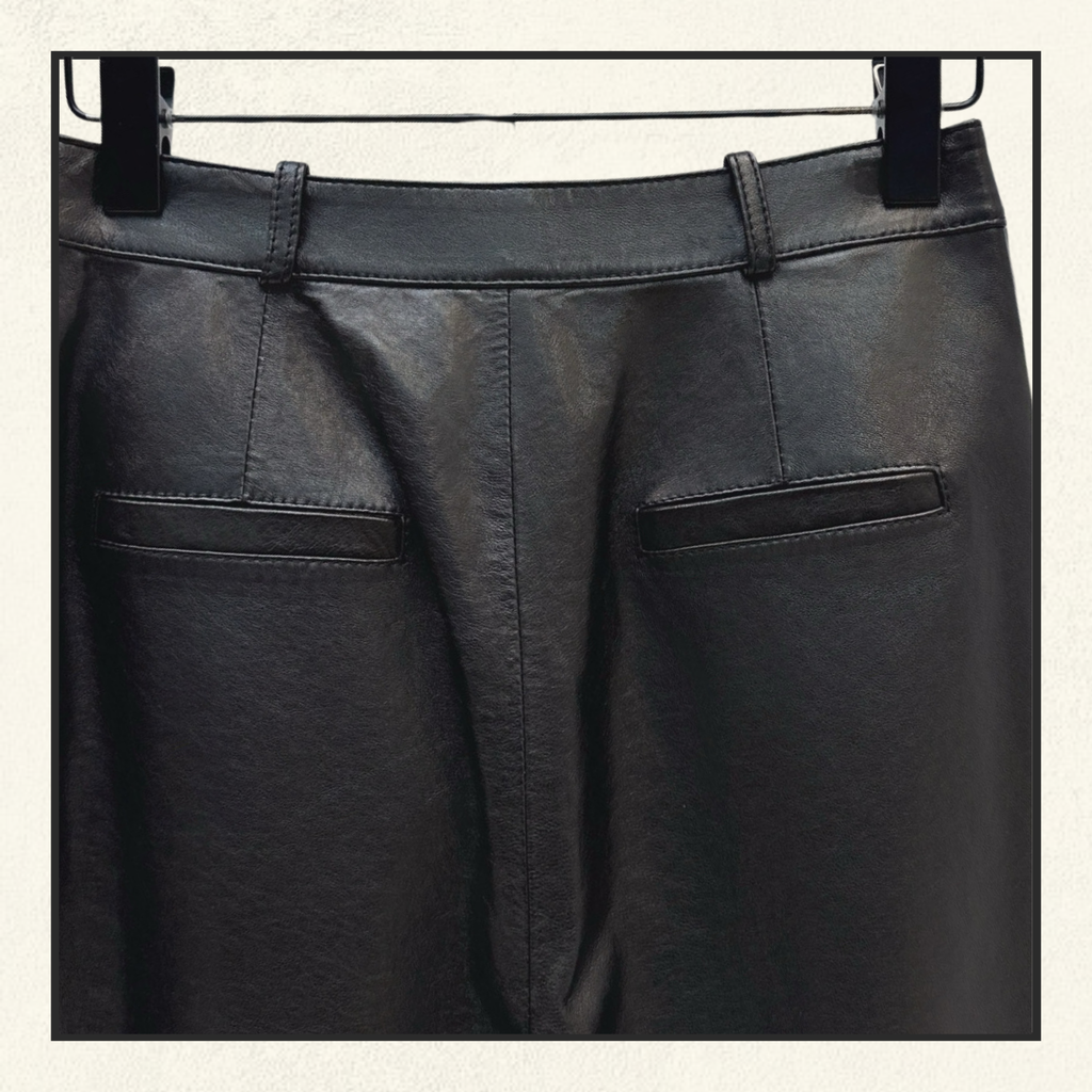 PLEATED BARREL LEG LAMBSKIN TROUSERS