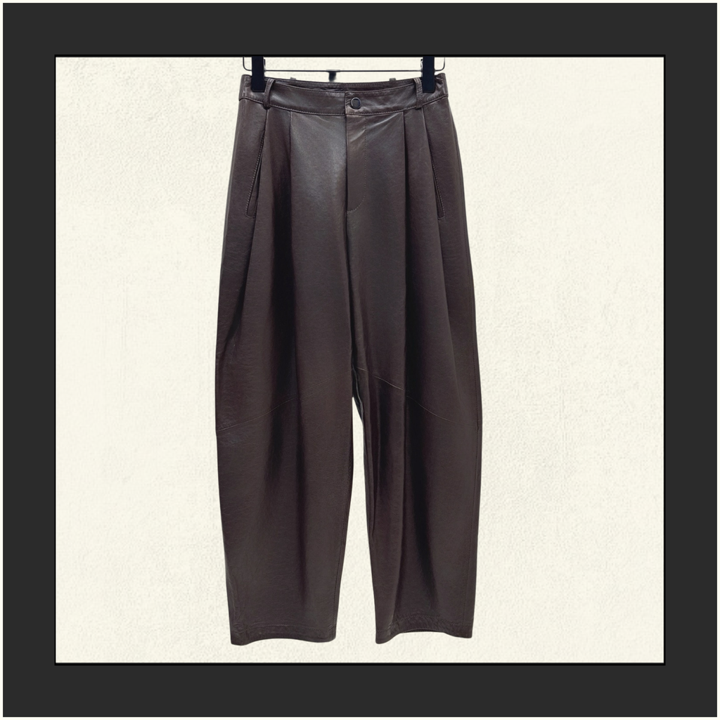 PLEATED BARREL LEG LAMBSKIN TROUSERS