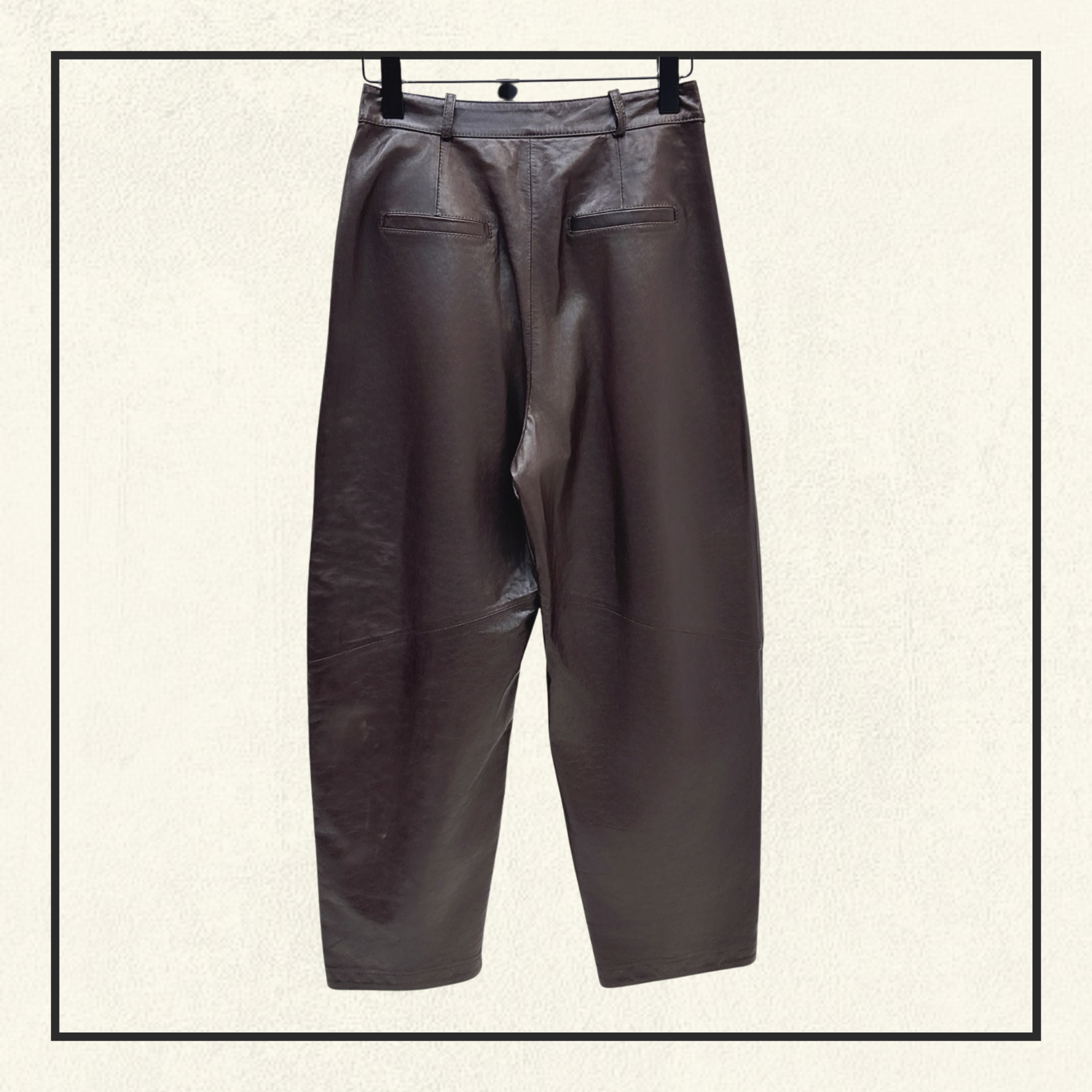 PLEATED BARREL LEG LAMBSKIN TROUSERS