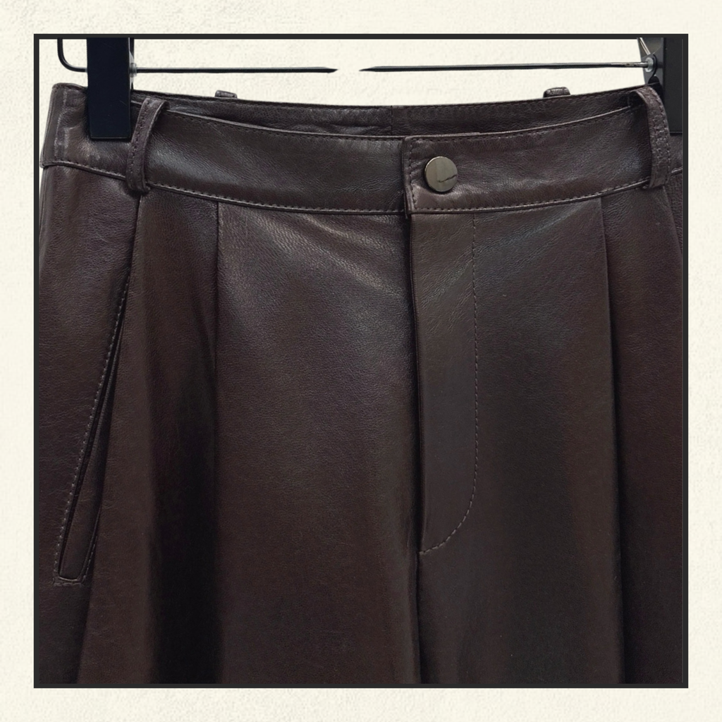 PLEATED BARREL LEG LAMBSKIN TROUSERS
