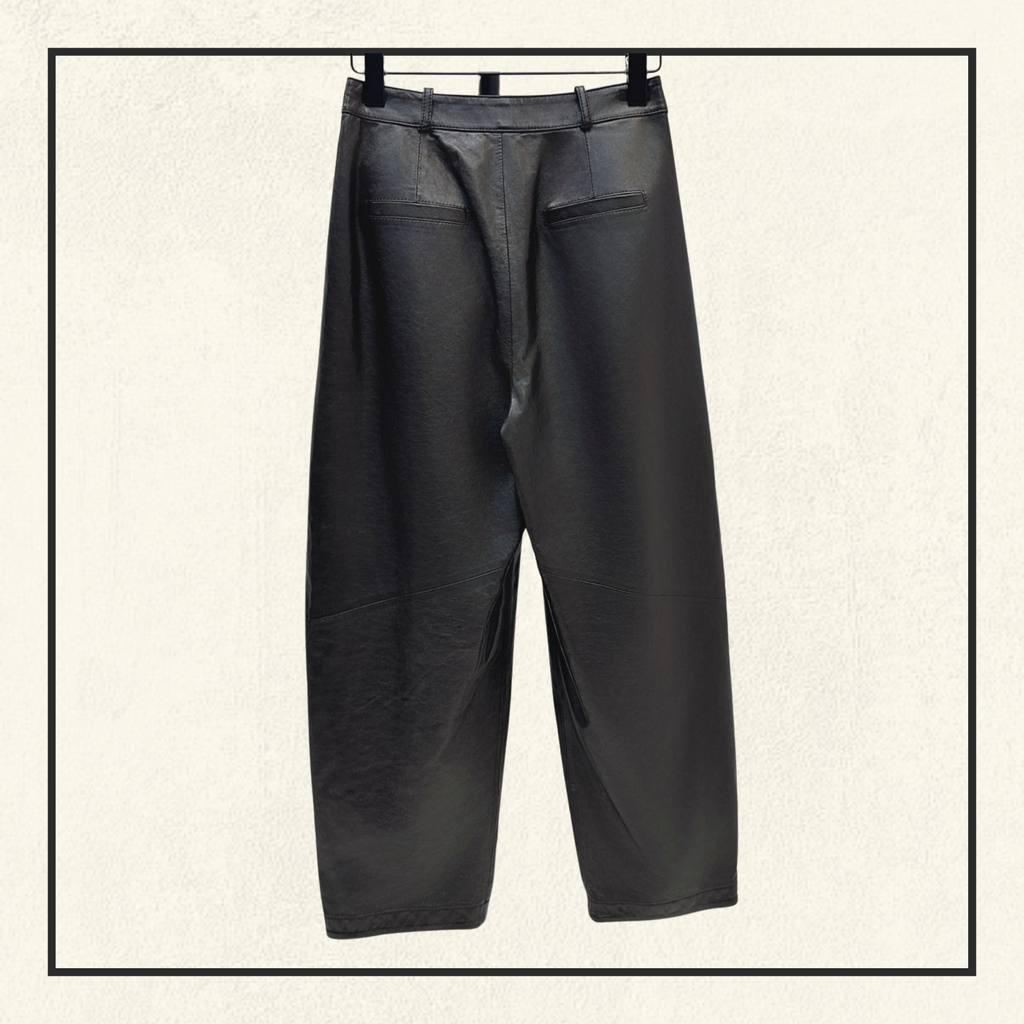 PLEATED BARREL LEG LAMBSKIN TROUSERS
