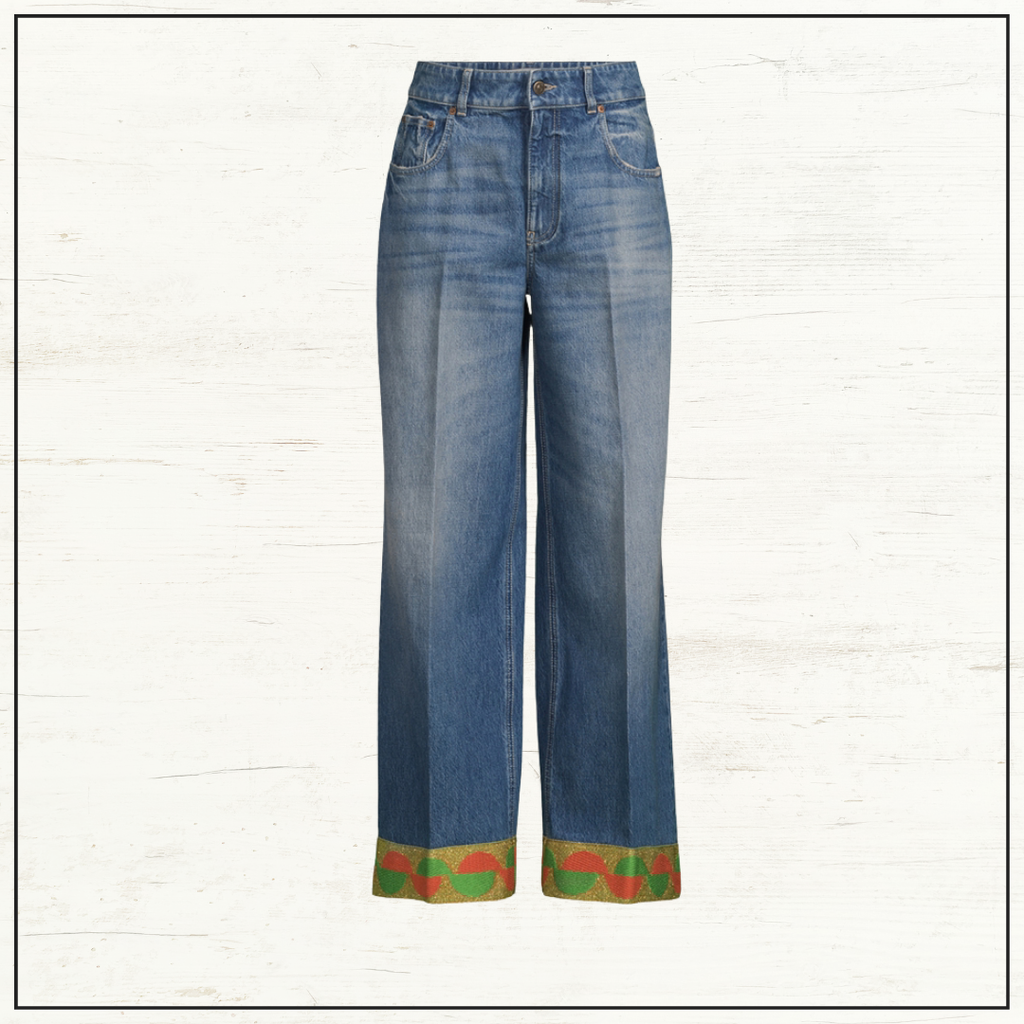 JACQUARD TRIM WIDE LEG JEANS