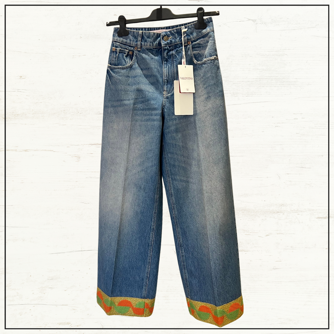 JACQUARD TRIM WIDE LEG JEANS