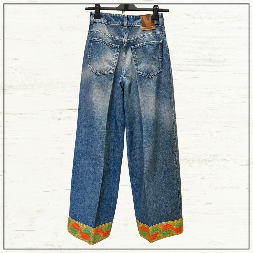 JACQUARD TRIM WIDE LEG JEANS