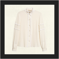 LACE TRIMMED SILK CREPE BLOUSE