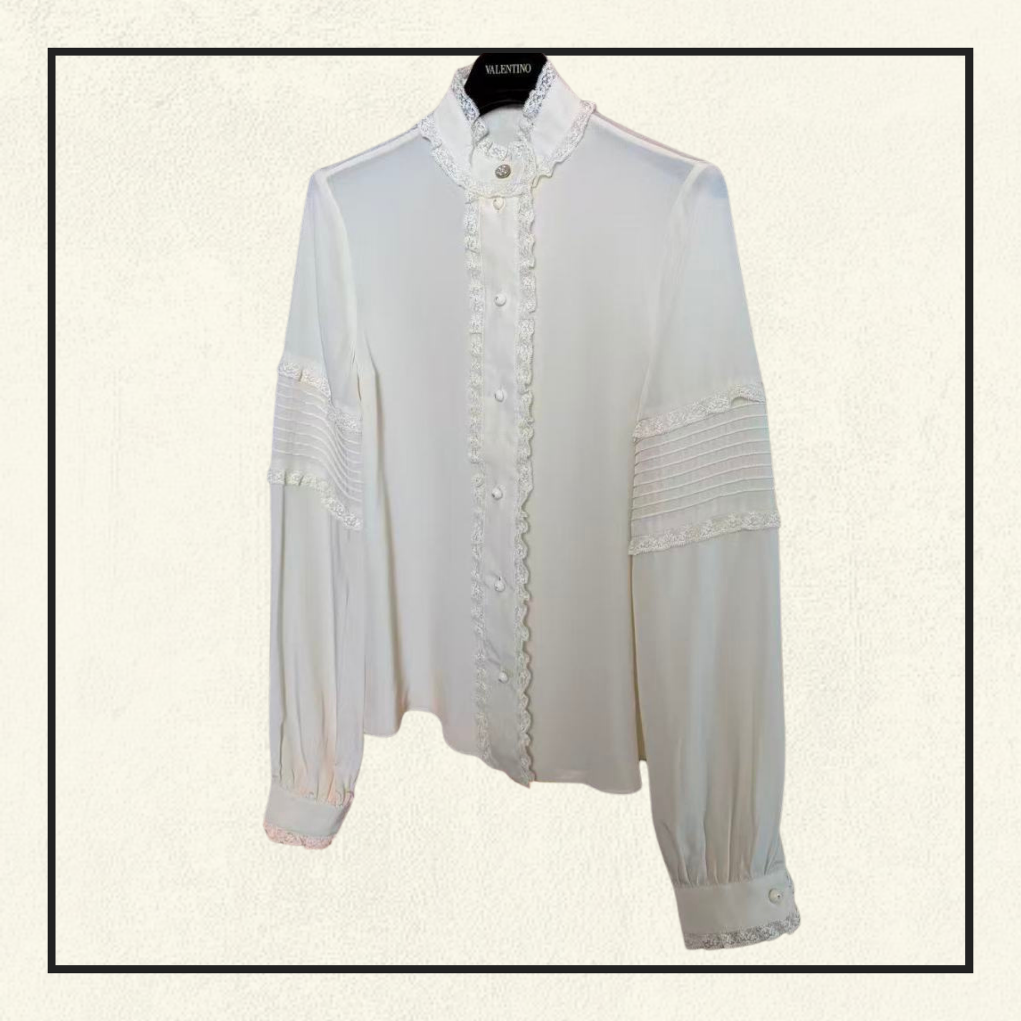 LACE TRIMMED SILK CREPE BLOUSE