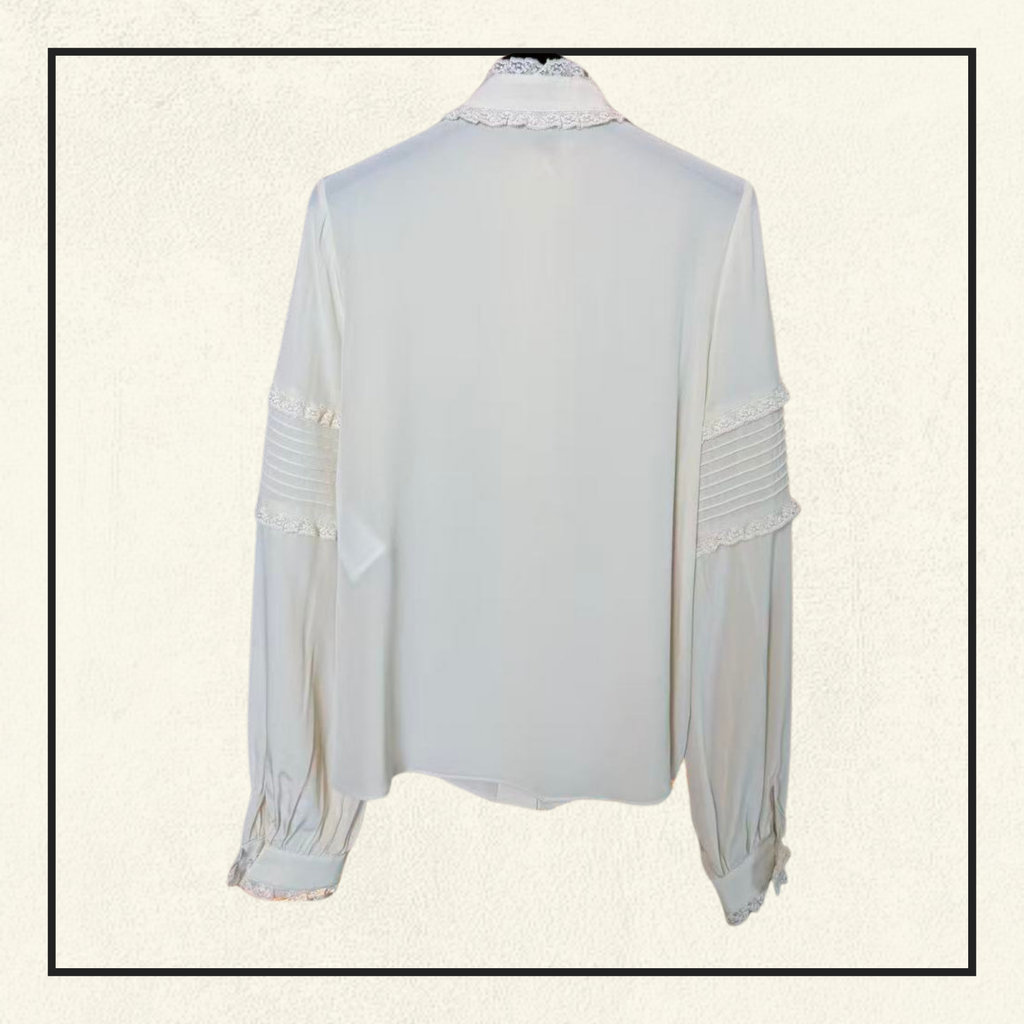 LACE TRIMMED SILK CREPE BLOUSE