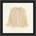 EMBROIDERED FEATHER CUFF CARDIGAN
