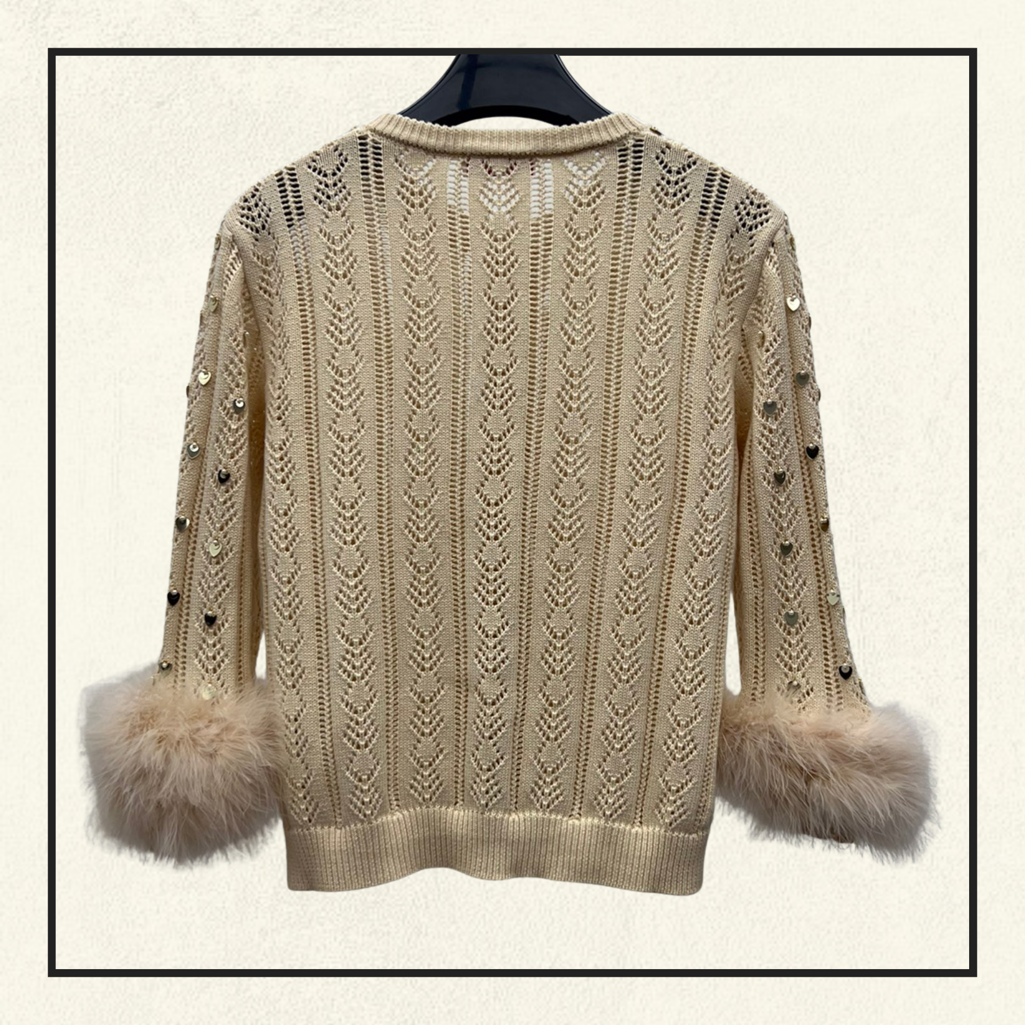 EMBROIDERED FEATHER CUFF CARDIGAN