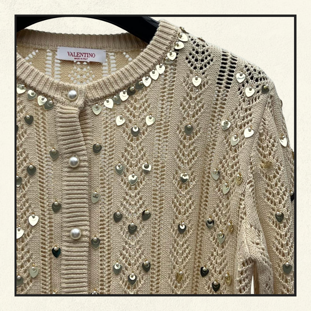 EMBROIDERED FEATHER CUFF CARDIGAN