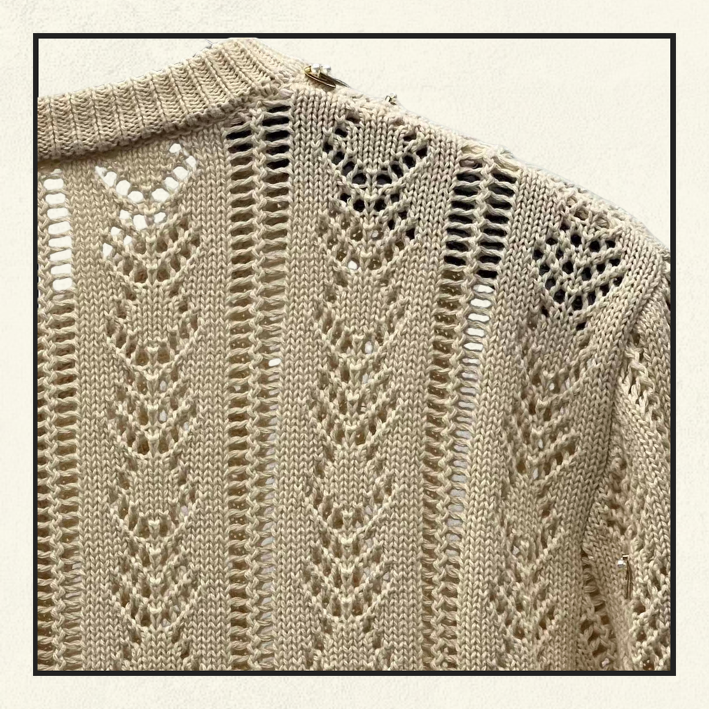 EMBROIDERED FEATHER CUFF CARDIGAN