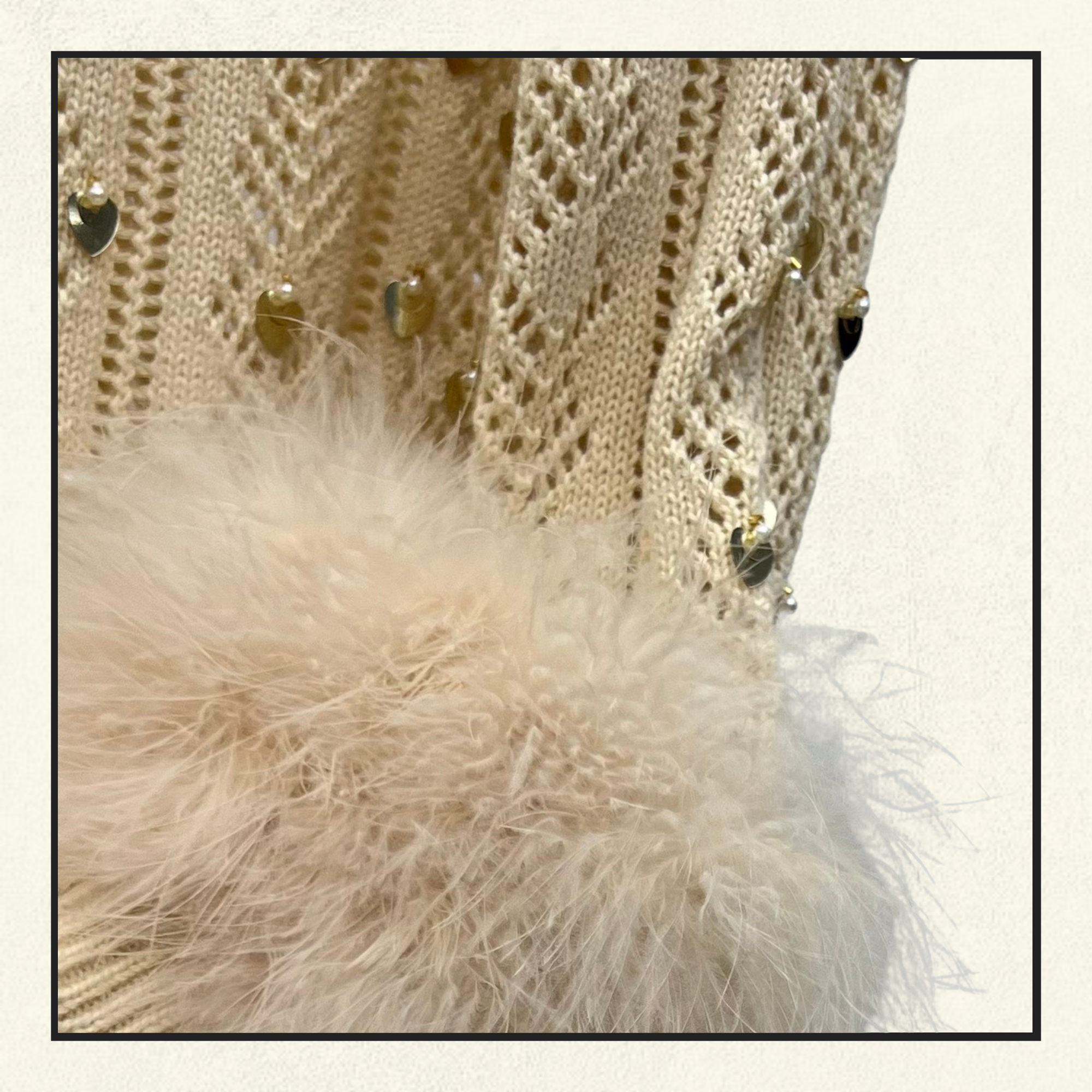 EMBROIDERED FEATHER CUFF CARDIGAN