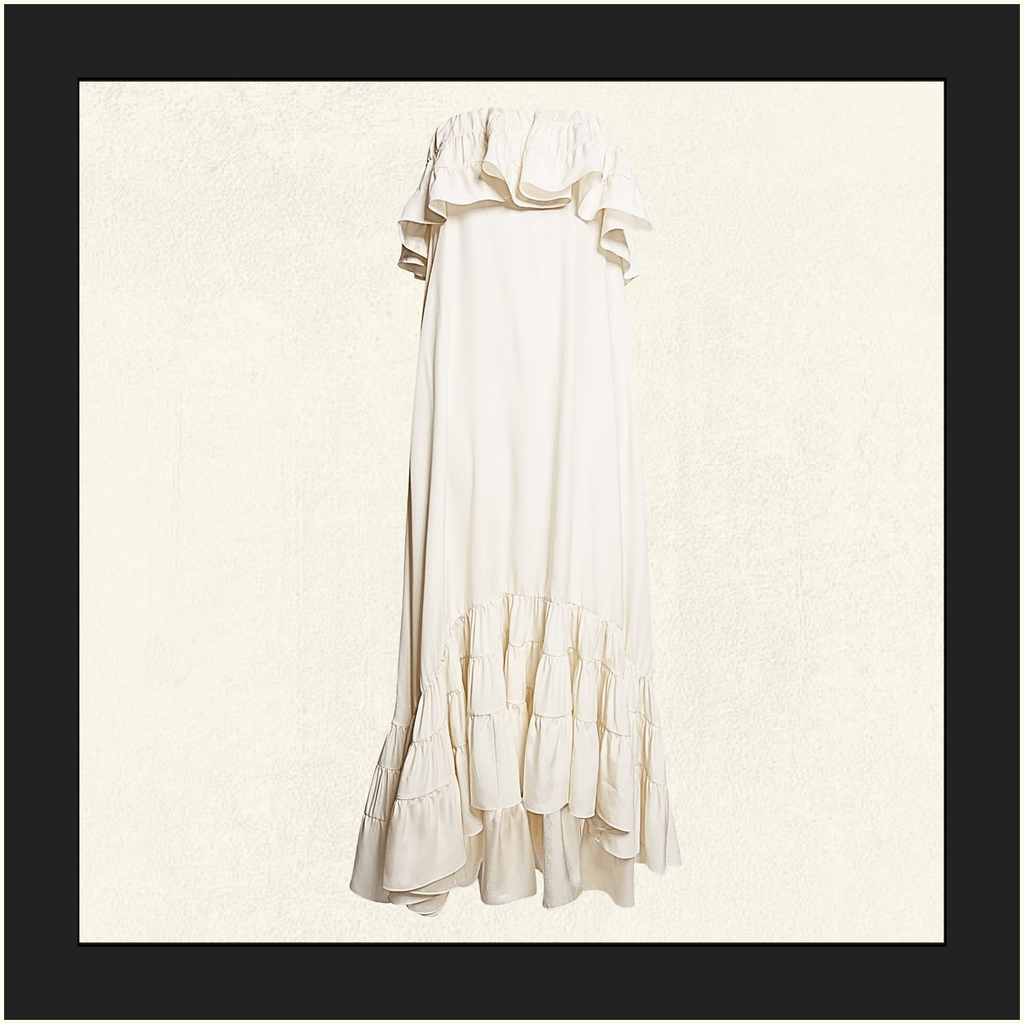 RUFFLED STRAPLESS SILK GOWN