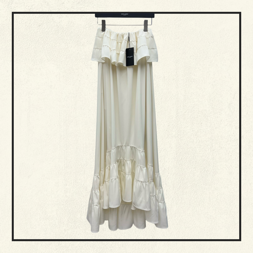 RUFFLED STRAPLESS SILK GOWN