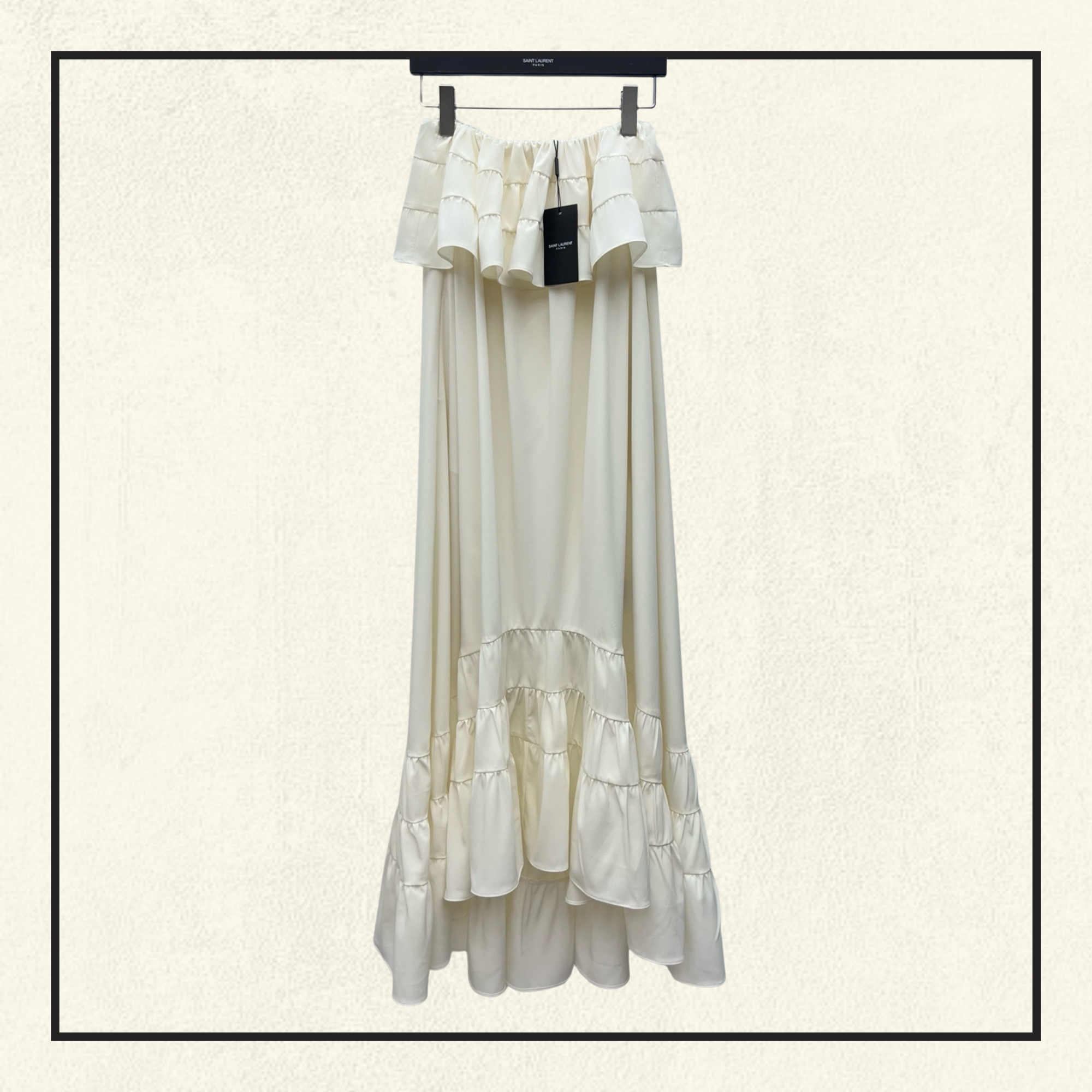 RUFFLED STRAPLESS SILK GOWN