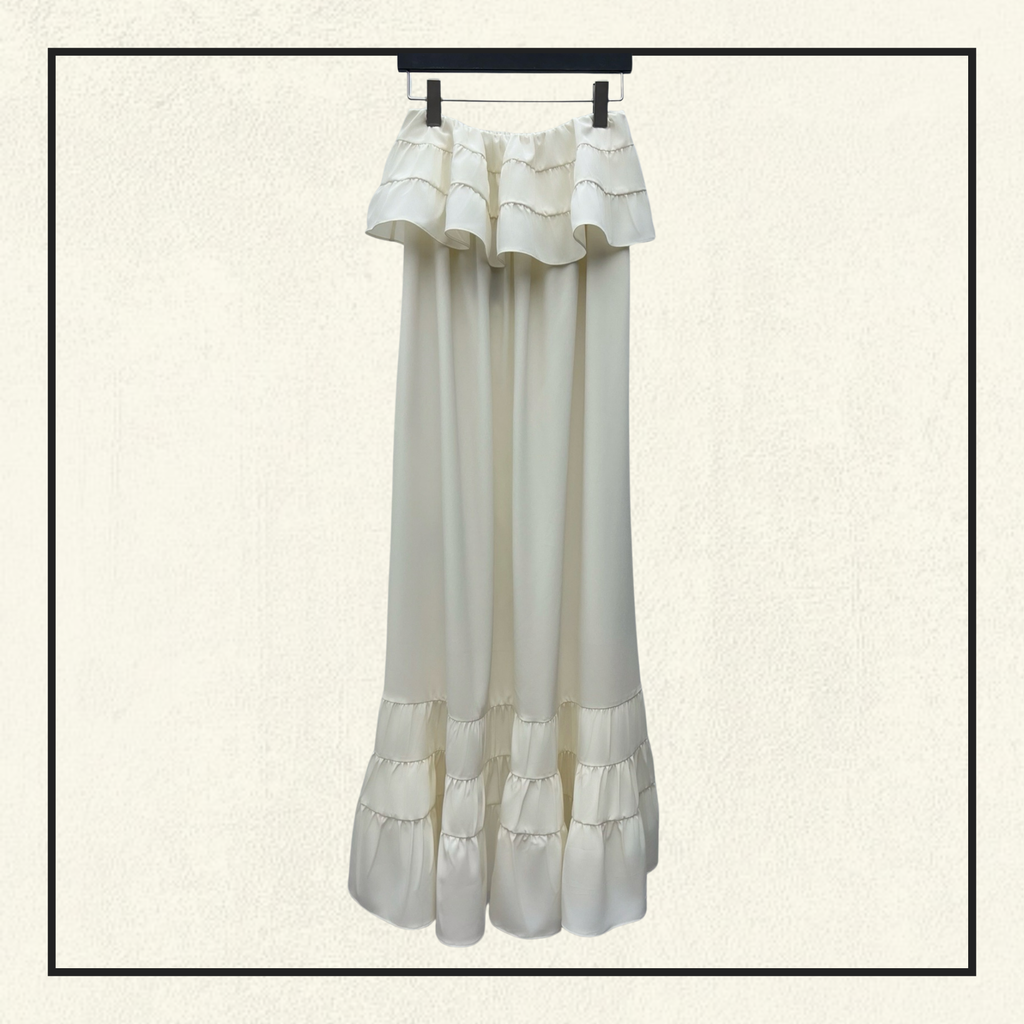 RUFFLED STRAPLESS SILK GOWN