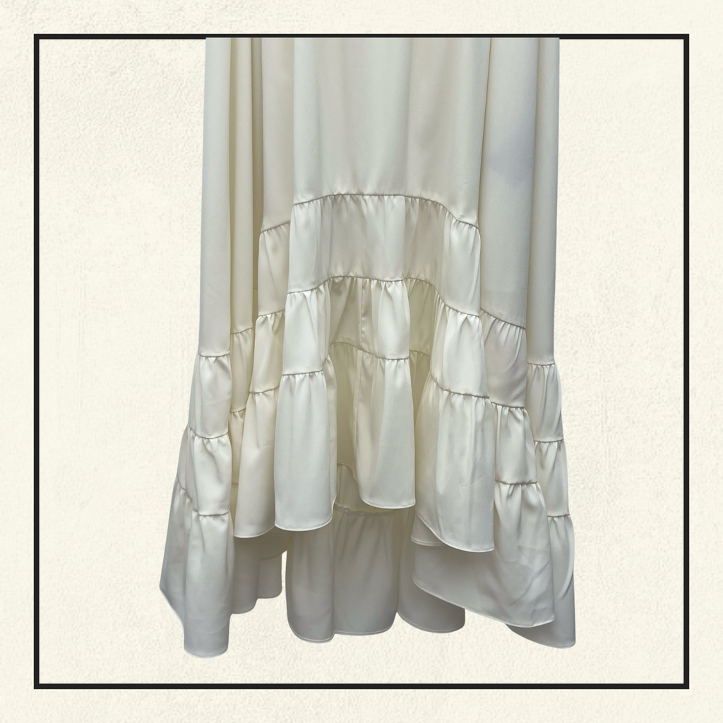RUFFLED STRAPLESS SILK GOWN