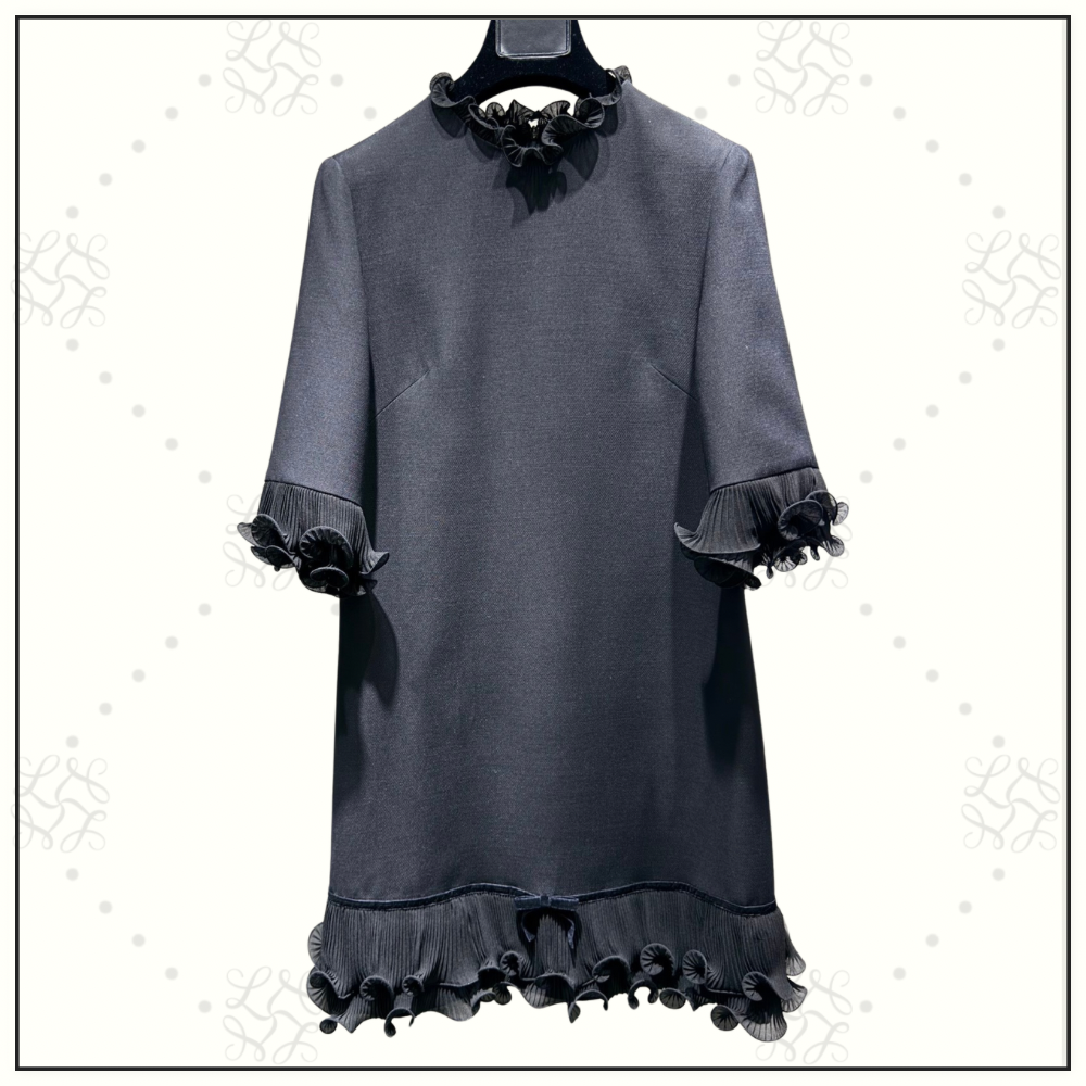 CREPE COUTURE RUFFLED SHORT DRESS