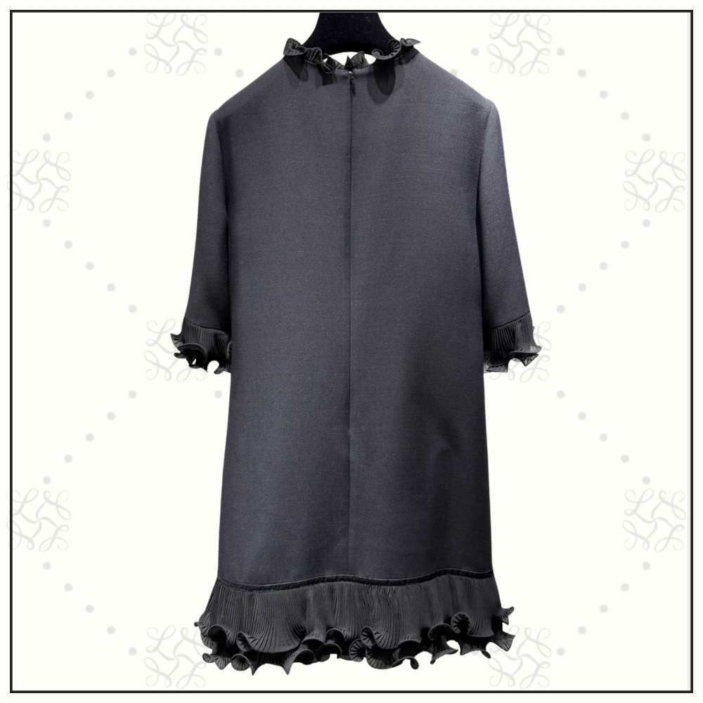 CREPE COUTURE RUFFLED SHORT DRESS