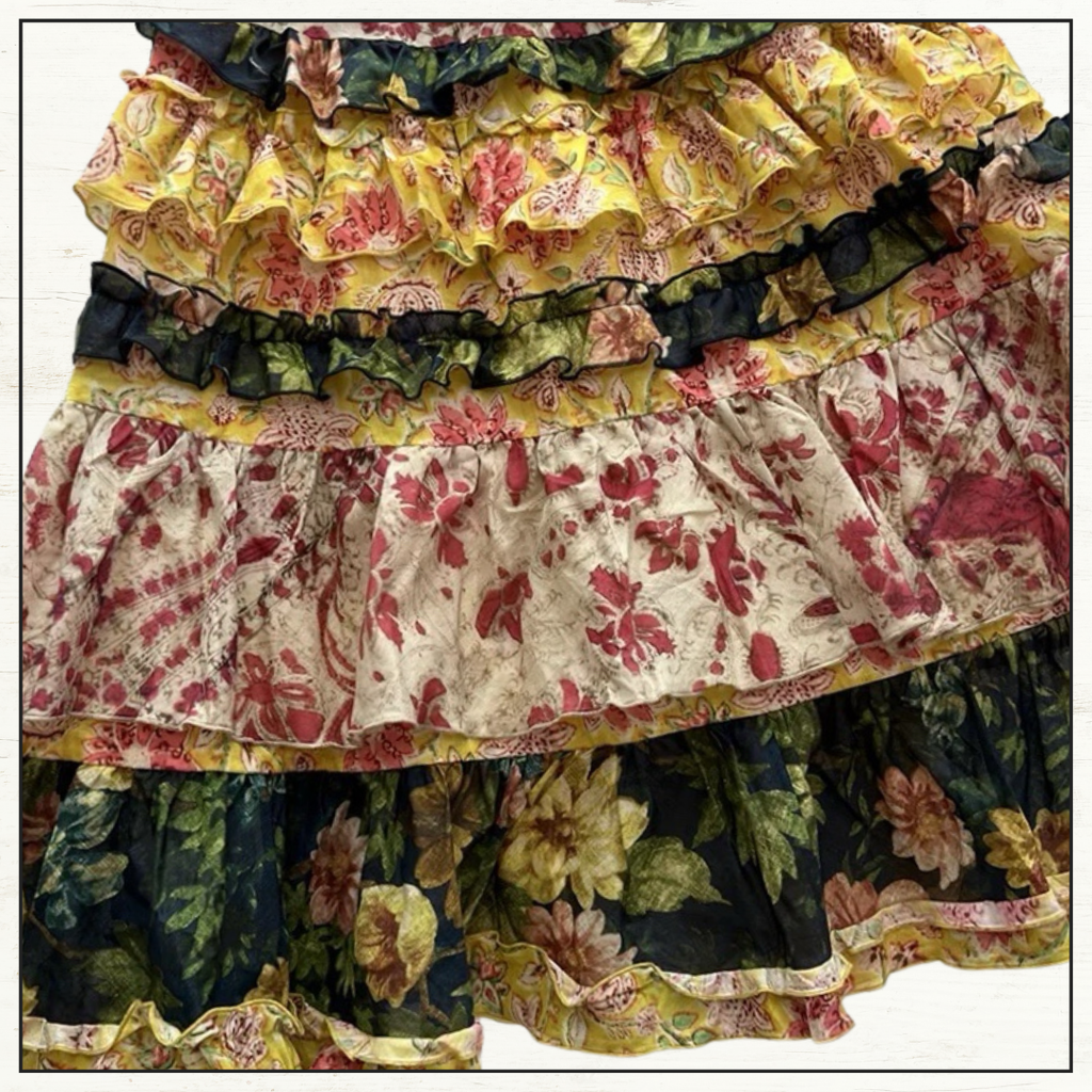 FLORAL PRINT SHIRT & PATCHWORK MAXI SKIRT