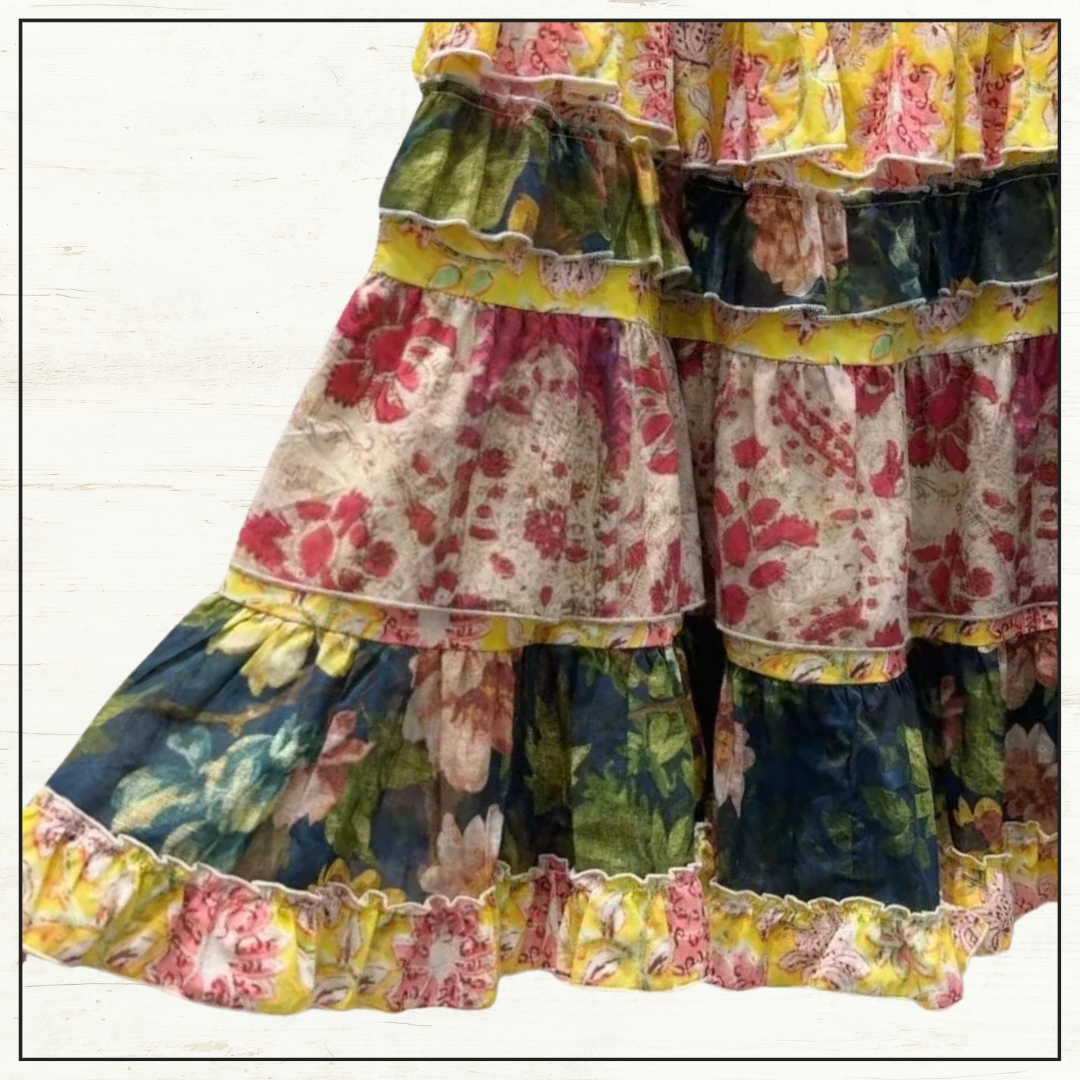 FLORAL PRINT SHIRT & PATCHWORK MAXI SKIRT