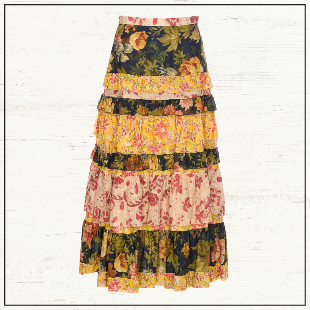 FLORAL PRINT SHIRT & PATCHWORK MAXI SKIRT