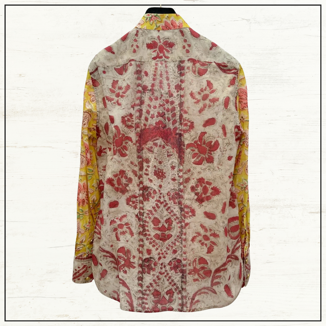 FLORAL PRINT SHIRT & PATCHWORK MAXI SKIRT