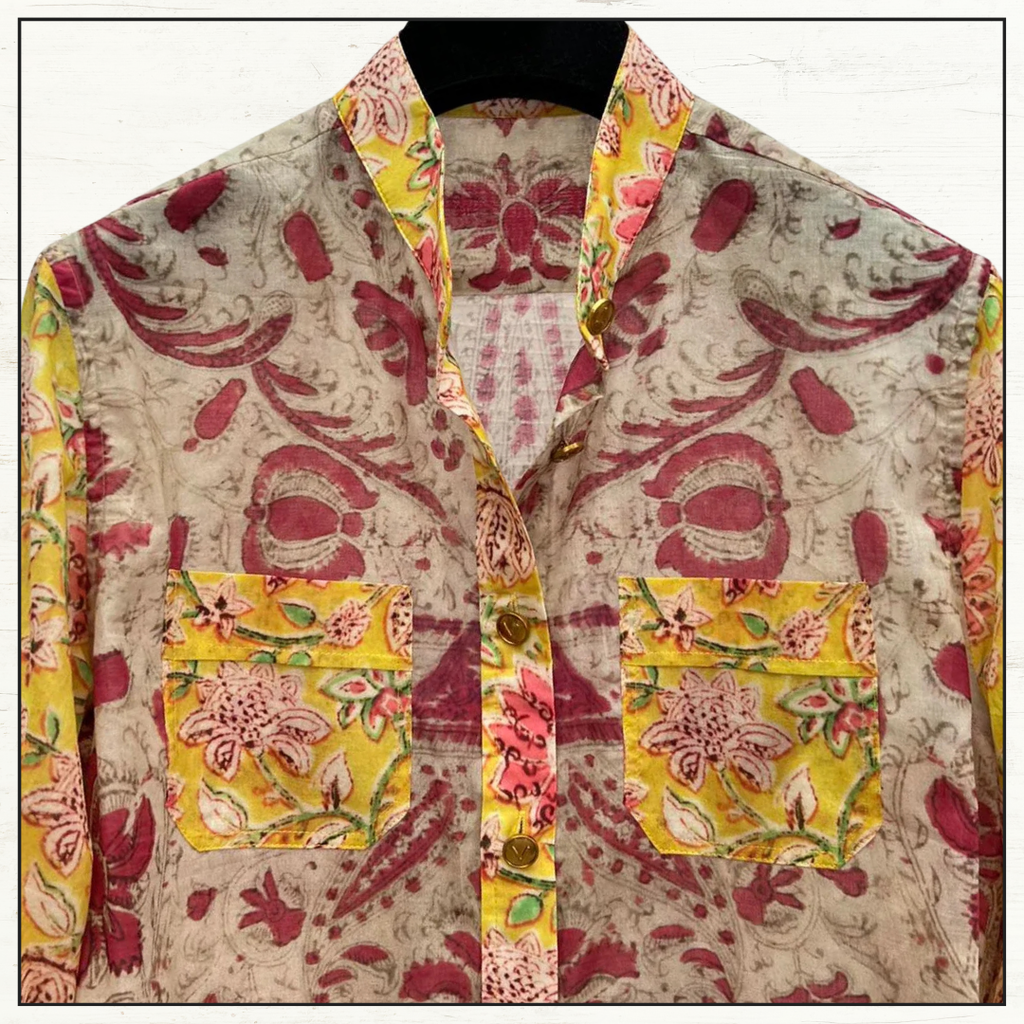 FLORAL PRINT SHIRT & PATCHWORK MAXI SKIRT