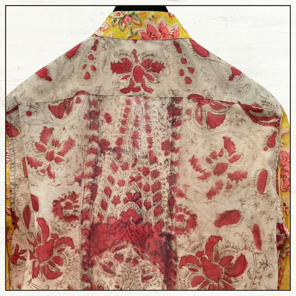 FLORAL PRINT SHIRT & PATCHWORK MAXI SKIRT