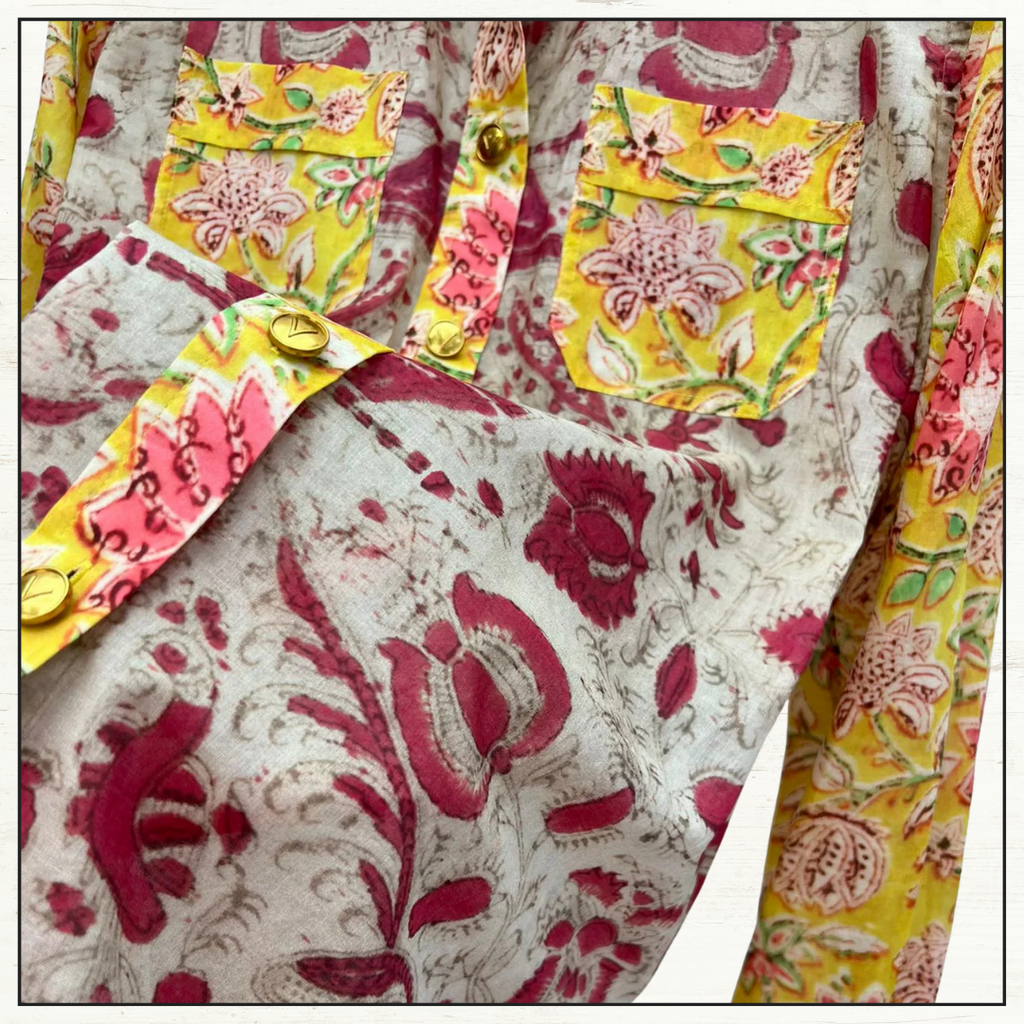 FLORAL PRINT SHIRT & PATCHWORK MAXI SKIRT