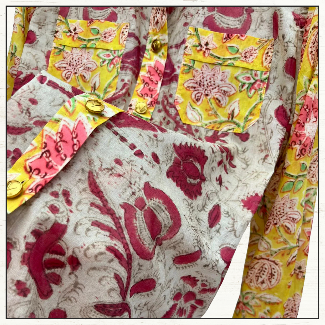 FLORAL PRINT SHIRT & PATCHWORK MAXI SKIRT