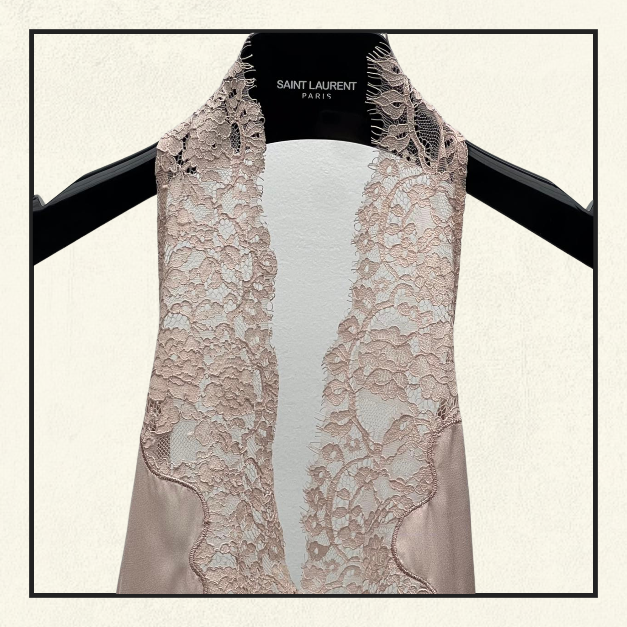 SILK CHARMEUSE AND LACE NECKLINE