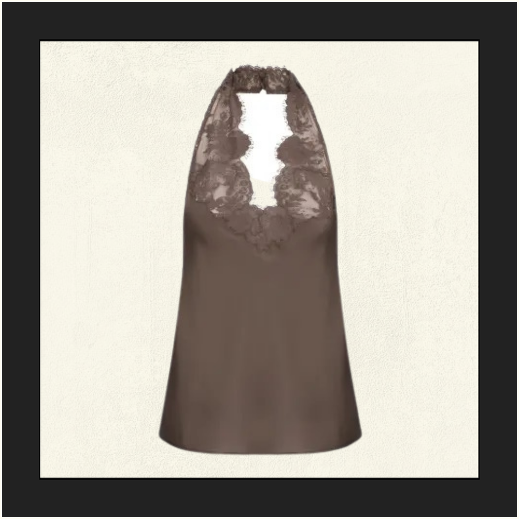 SILK CHARMEUSE AND LACE NECKLINE