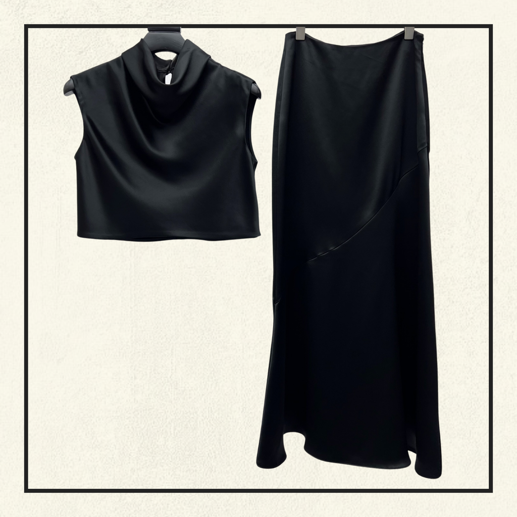 SATIN CROW NECK CROP & PENCIL SKIRT
