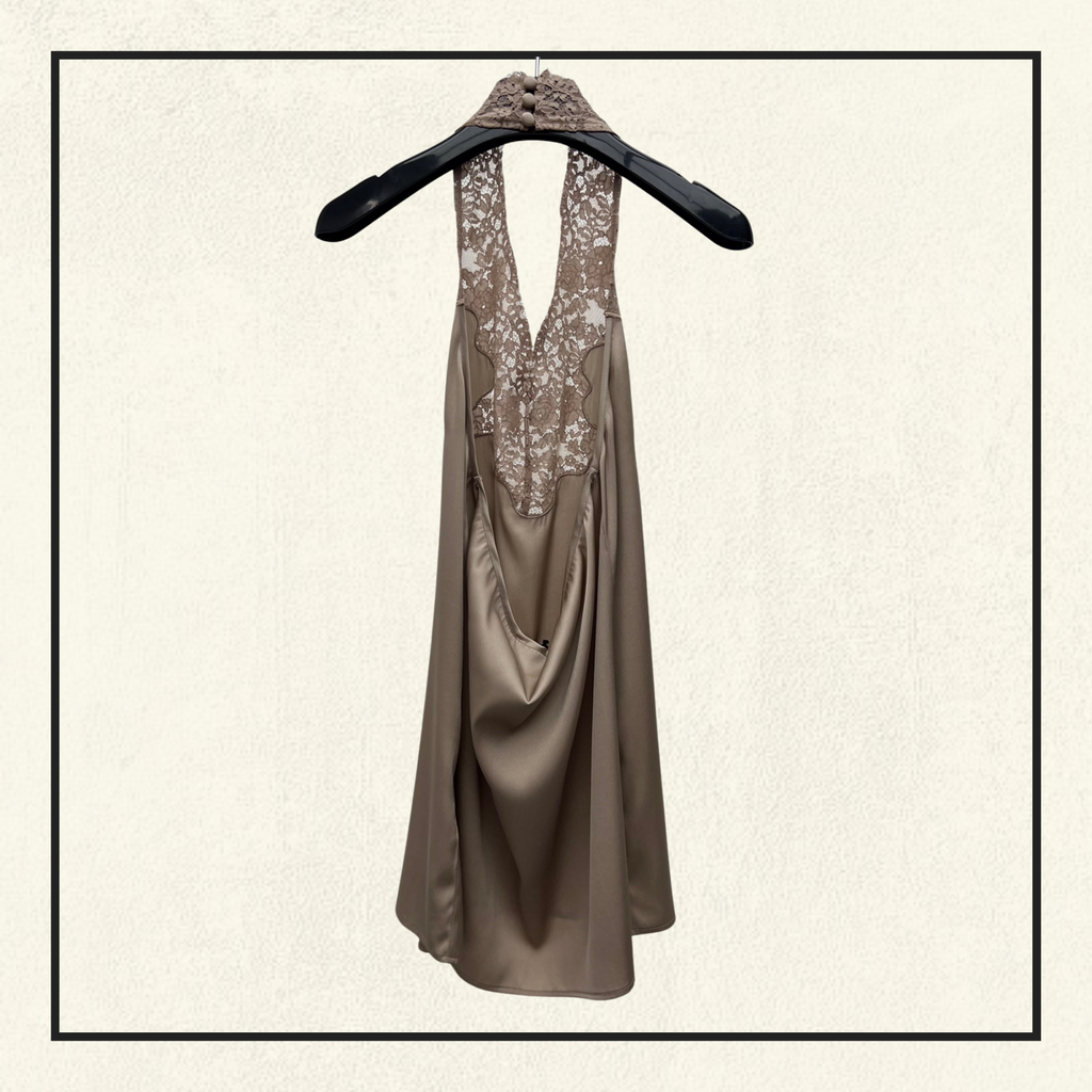 SILK CHARMEUSE AND LACE NECKLINE