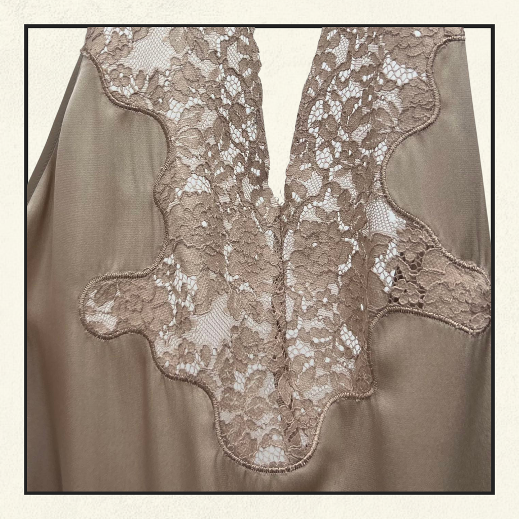 SILK CHARMEUSE AND LACE NECKLINE