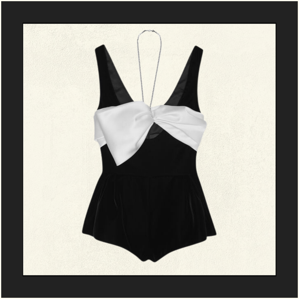 BOW DETAIL VELVET PLAYSUIT