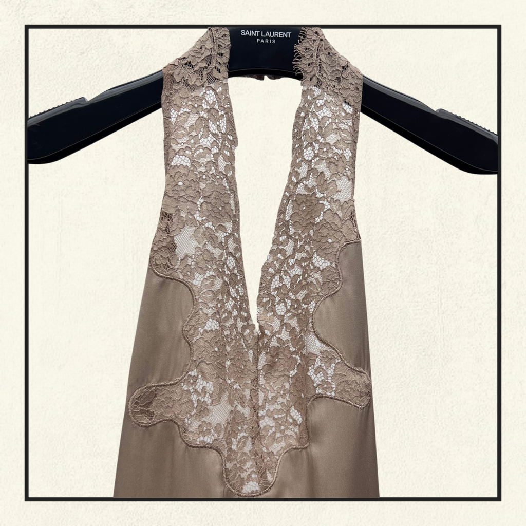 SILK CHARMEUSE AND LACE NECKLINE