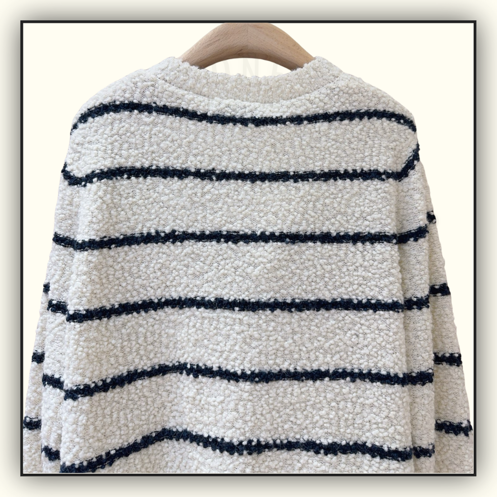 COTTON WOOL BLEND BOUCLE MARINIERE CARDIGAN