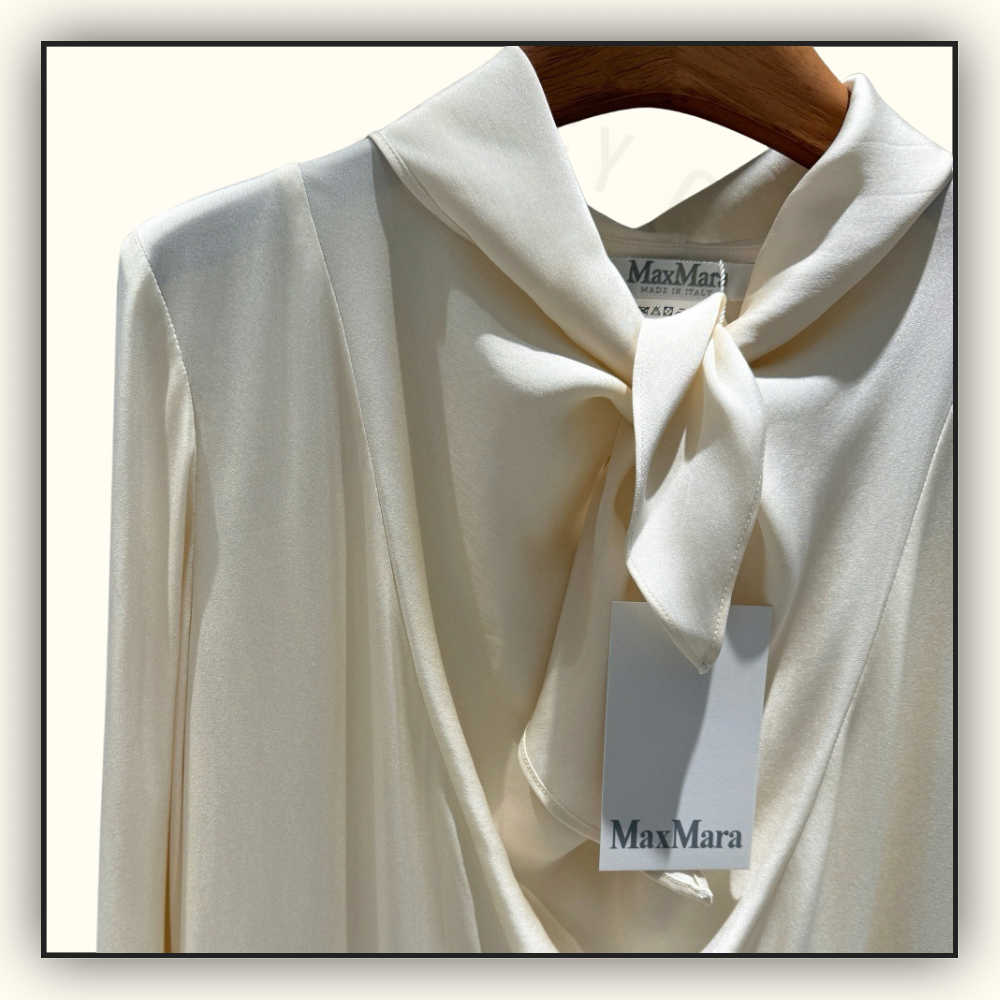 TIE NECK SILK SATIN BLOUSE