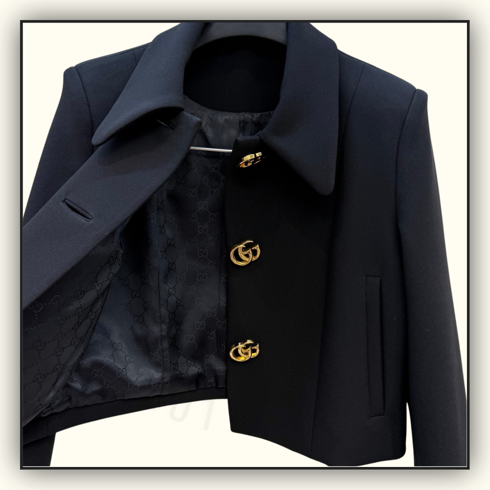 CREPE WOOL JACKET & MINI SKIRT WITH DOUBLE G BUTTON