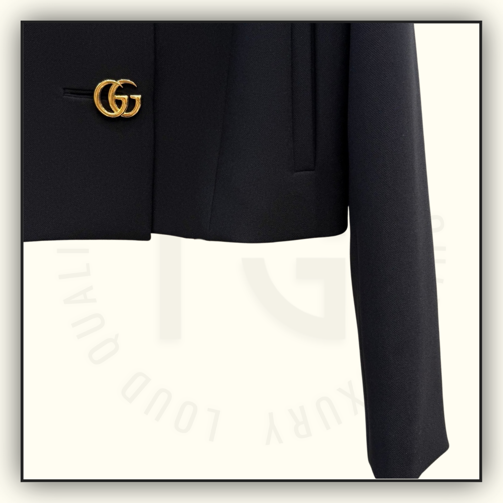CREPE WOOL JACKET & MINI SKIRT WITH DOUBLE G BUTTON