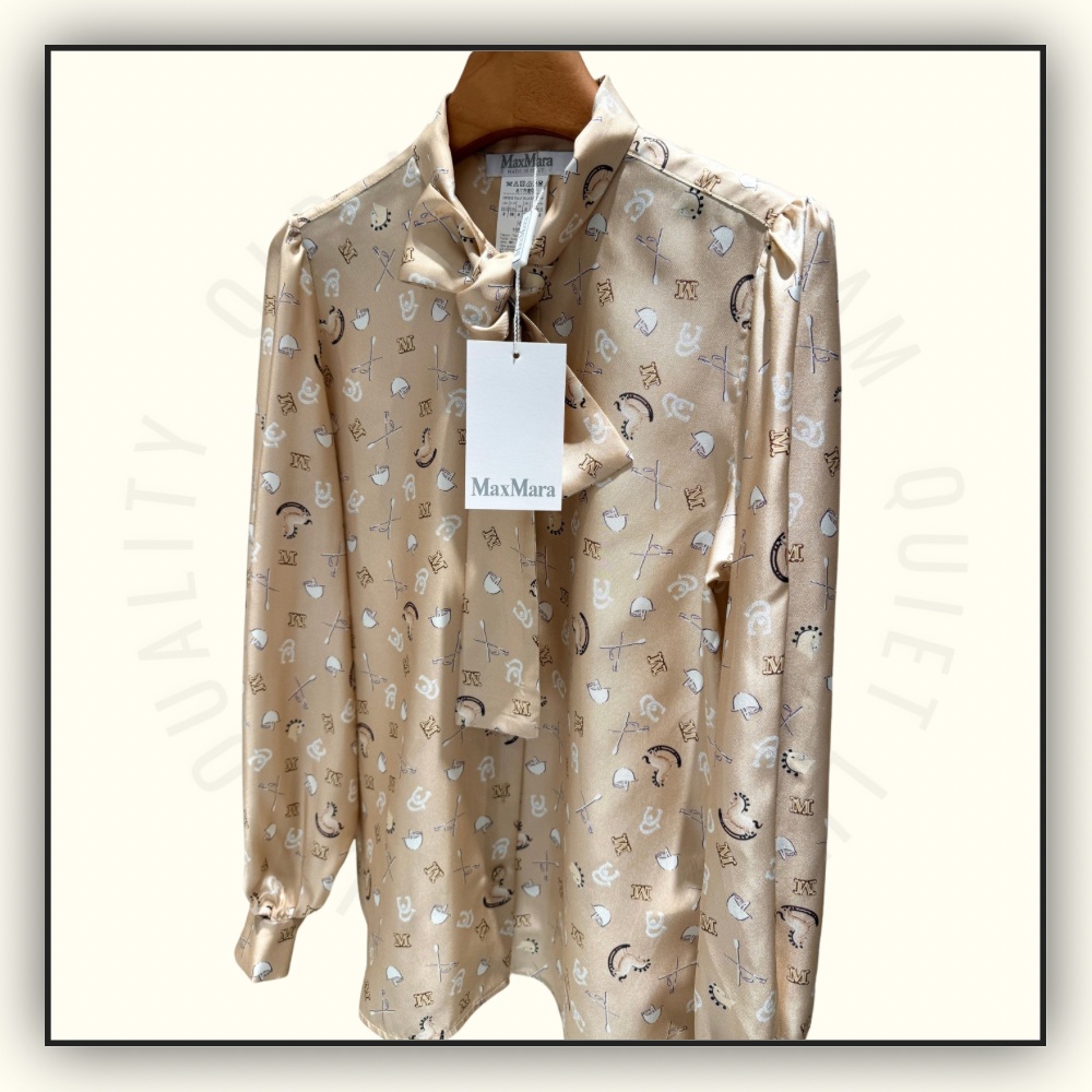 PRINTED SILK PUSSY BOW BLOUSE