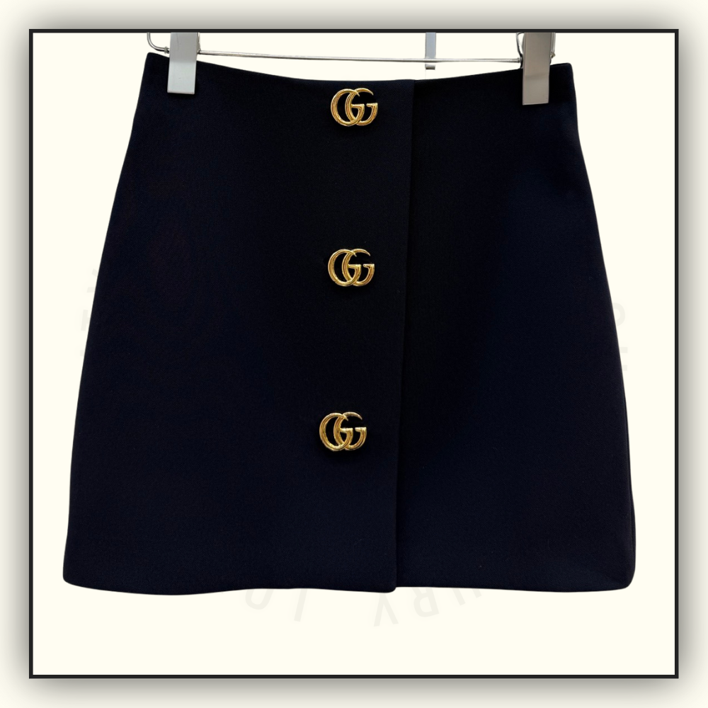 CREPE WOOL JACKET & MINI SKIRT WITH DOUBLE G BUTTON