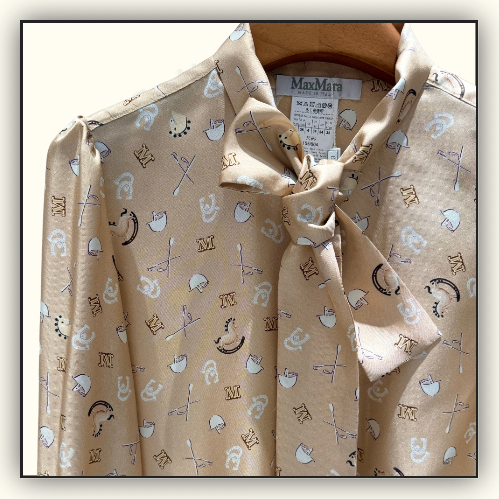 PRINTED SILK PUSSY BOW BLOUSE
