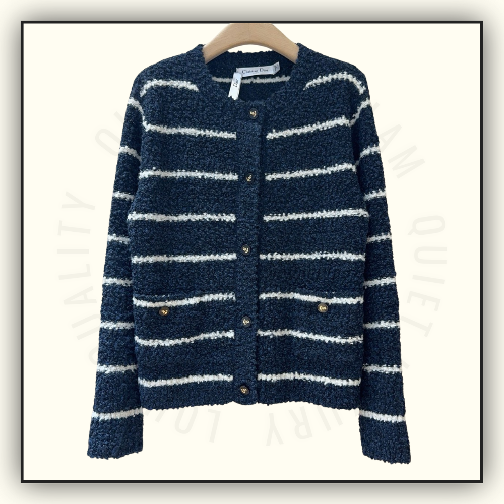 COTTON WOOL BLEND BOUCLE MARINIERE CARDIGAN