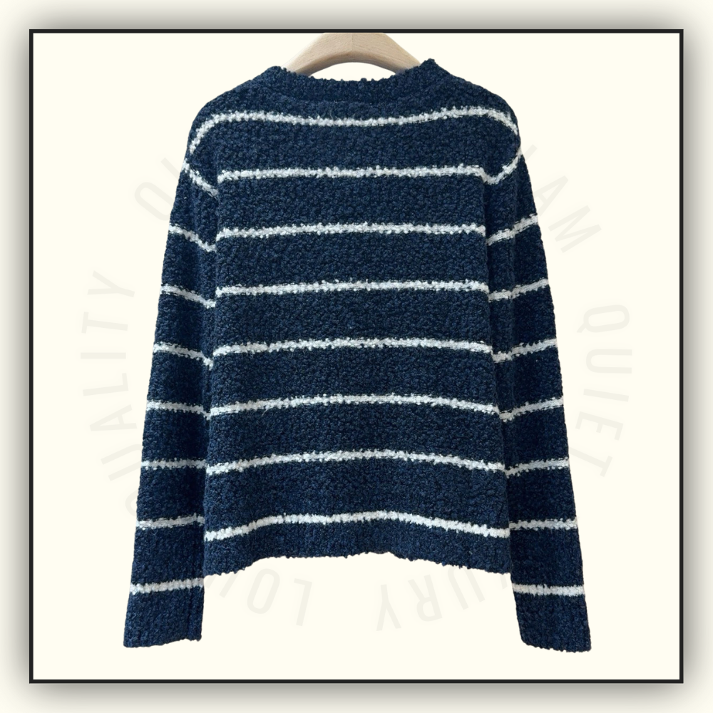 COTTON WOOL BLEND BOUCLE MARINIERE CARDIGAN
