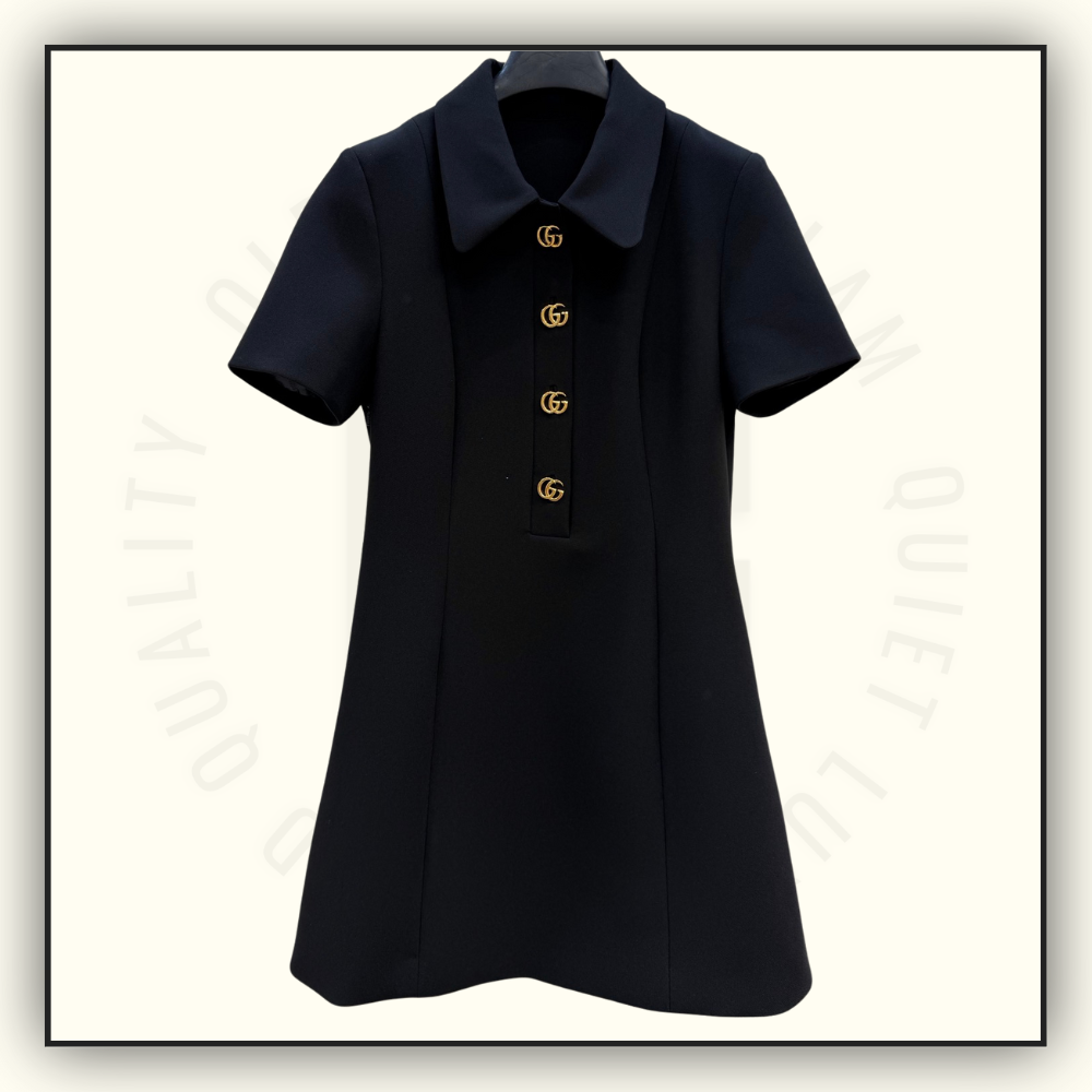CREPE WOOL DRESS WITH DOUBLE G BUTTON