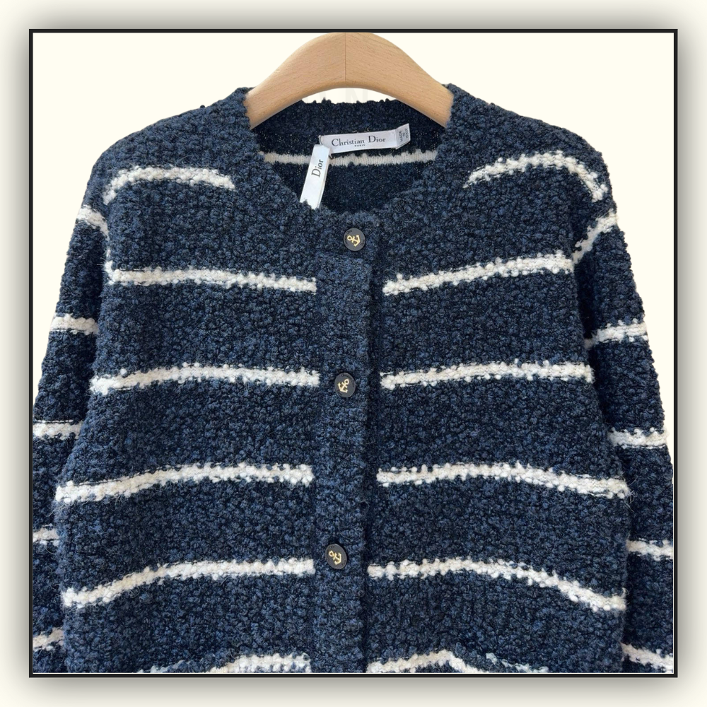 COTTON WOOL BLEND BOUCLE MARINIERE CARDIGAN